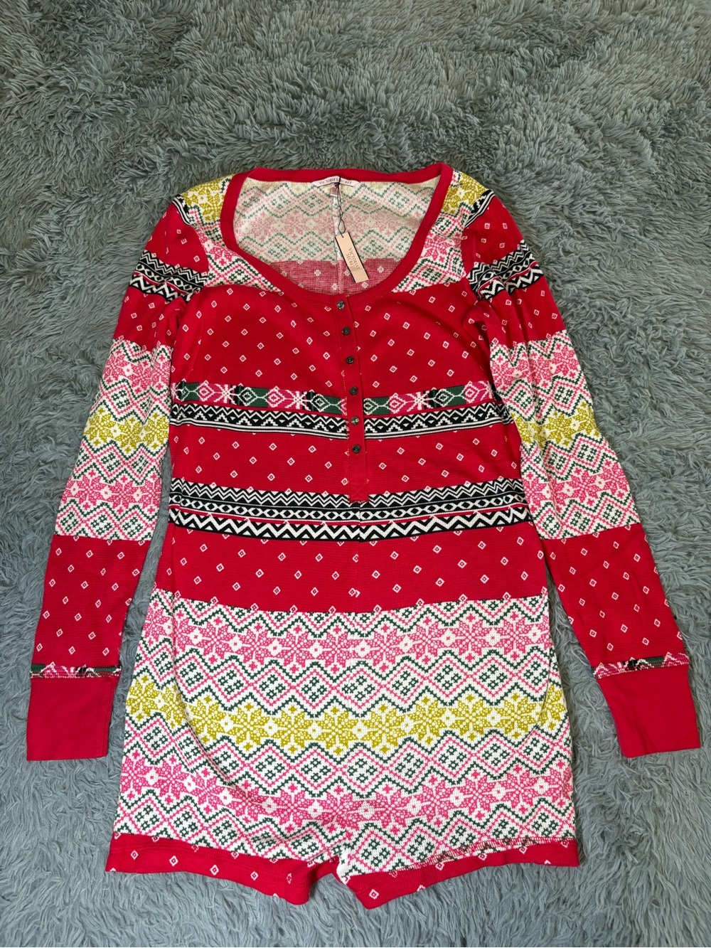 Victoria's Secret Red Fair Isle Long-Sleeve Romper